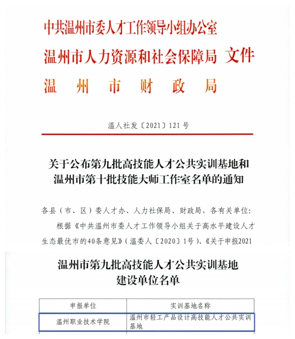 温州职业技术学院大师引领技能传承 又获三项市级荣誉